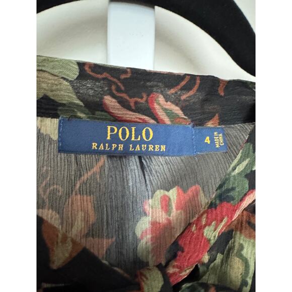 Polo Ralph Lauren Floral Silk Blouse Sheer Chiffon Tunic Length Tie Neck Size 4 - Picture 4 of 11